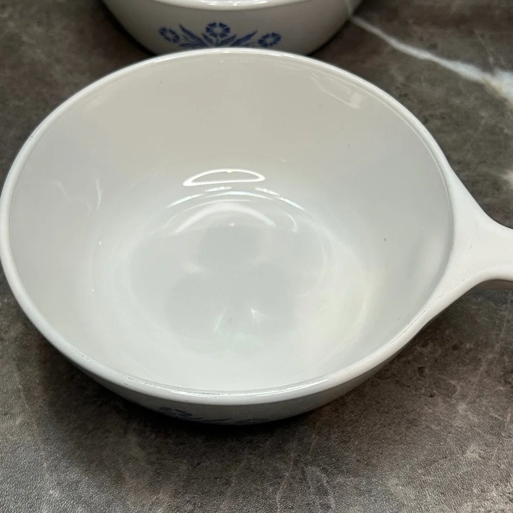 Corning Ware Blue Cornflower P-91-B 1 Pint Petite Pans Set of 3 Vintage White